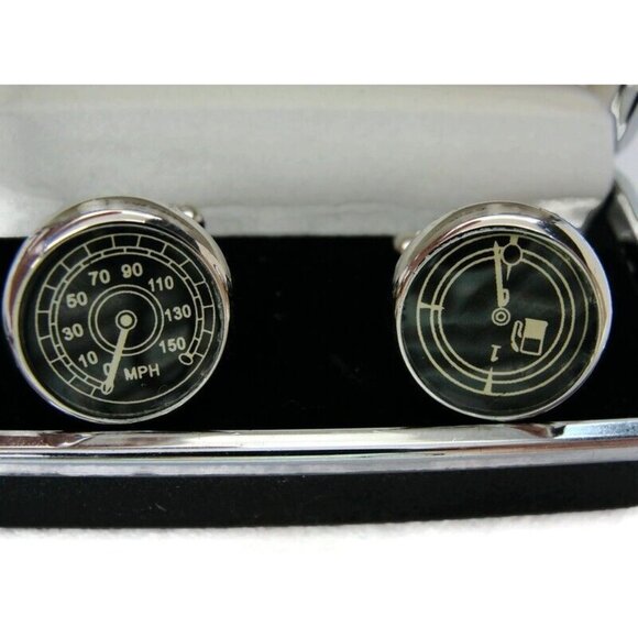Cuff-Daddy Cufflinks Speedometer Fuel Gauge Silver Tone In Original Box - Picture 12 of 16